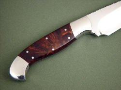 "Alegre EL" reverse side handle detail. Honduran Rosewood burl is tough and strong, rarely seen 