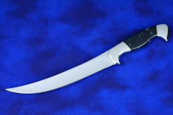 "Courbe" Professional Chef's Trimming, Boning knife, obverse side view in T3 cryogenically treated 440C high chromium stainless steel blade, 304 stainless steel bolsters, Night Leopard Agate gemstone handle