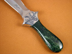 "Little Venus" art, collector's dagger: handle detail in Nephrite Jade Gemstone