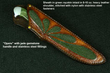 Knife sheath with green rayskin inlays, jade handled knife